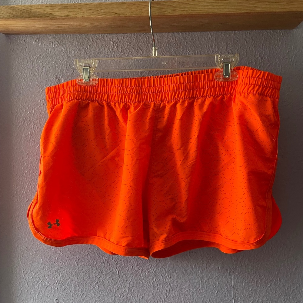 Neon Orange Under Armour Shorts with Liner, Size XL